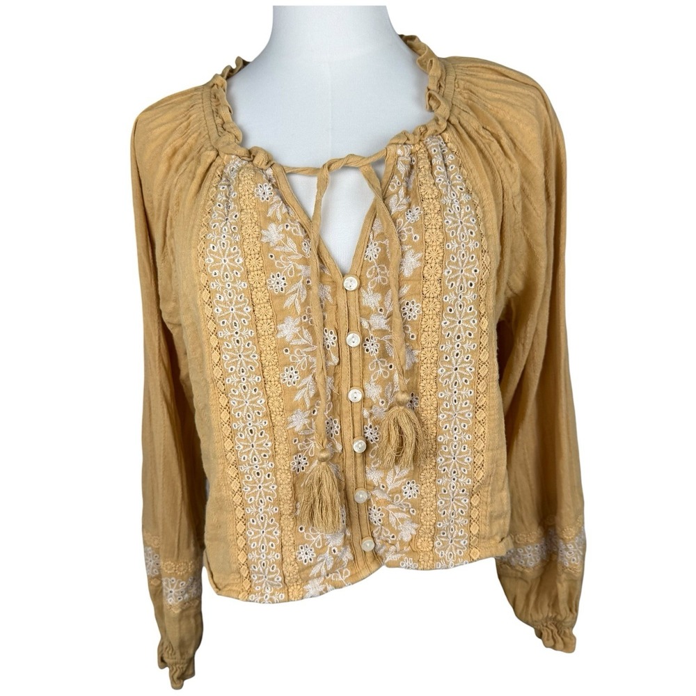 American Eagle Womens Embroidered Boho Crop Top Size S  Floral Peasant Cottage‎